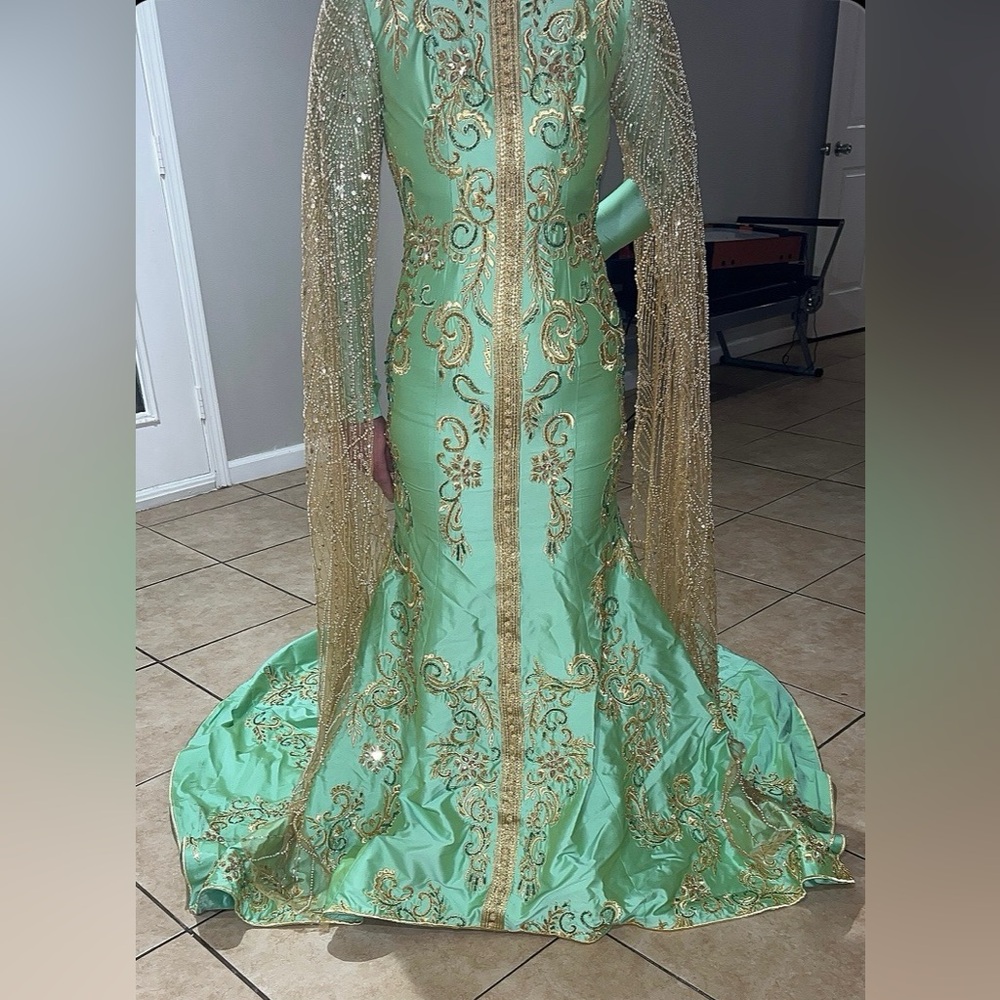 Elegant Green and Gold Gown